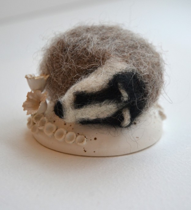 Tracey Benton, needle felt, textile, badger