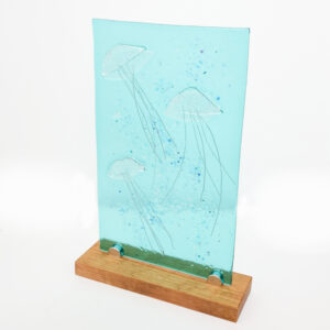 Susan Dare-Williams - Glass Jellyfish Picture on a Wooden stand