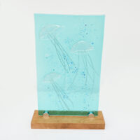 Susan Dare-Williams - Glass Jellyfish Picture on a Wooden stand